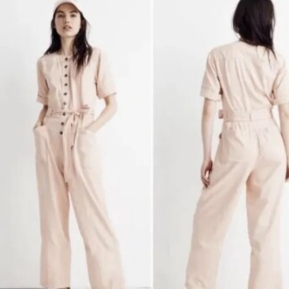Madewell Size 14 Pink Top-Stitched Coverall Jumpsuit‎ Bashful Blush pink - Picture 1 of 12